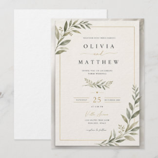 Elegant Sage Green Wedding Invitation | Minimalist Inbjudningar