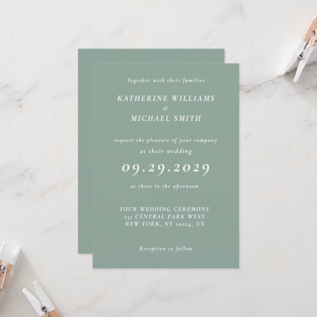 Elegant Sage Green Wedding Invitations Inbjudningar (Fram/Back In Situ)