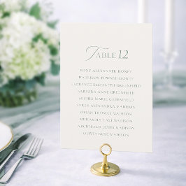 Elegant Sage Green Wedding Table Number Sign 1–19 Tack Kort