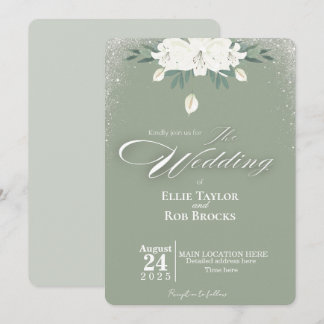 Elegant Sage Green White Floral Wedding Invitation Inbjudningar