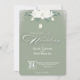 Elegant Sage Green White Floral Wedding Invitation Inbjudningar