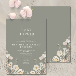 Elegant Sage Green Wildflower Baby Shower  Inbjudningar