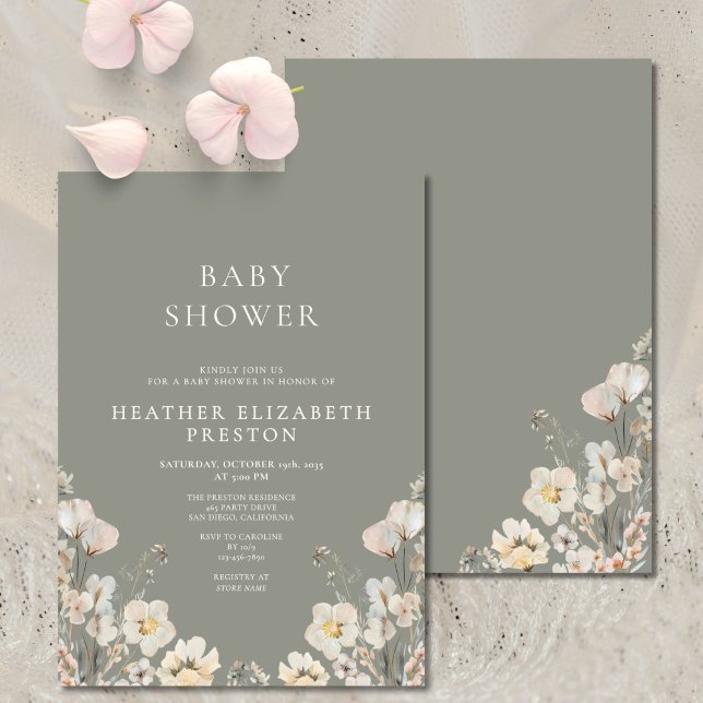 Elegant Sage Green Wildflower Baby Shower  Inbjudningar (Skapare uppladdad)