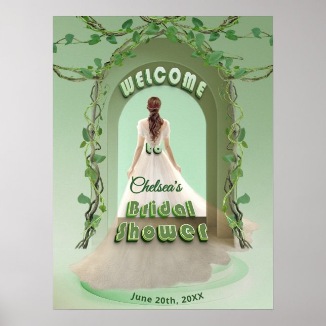 Elegant Sage Greenery Bridal Shower Welcome Sign Poster (Framsidan)