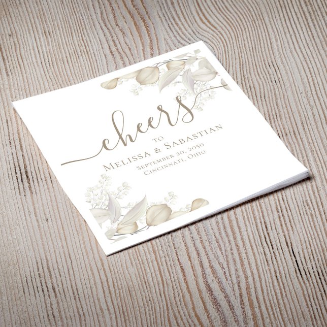 Elegant Sage Greenery Bröllop Anpassningsbar Pappersservett (Elegant wedding custom cocktail napkin with sage green greenery)