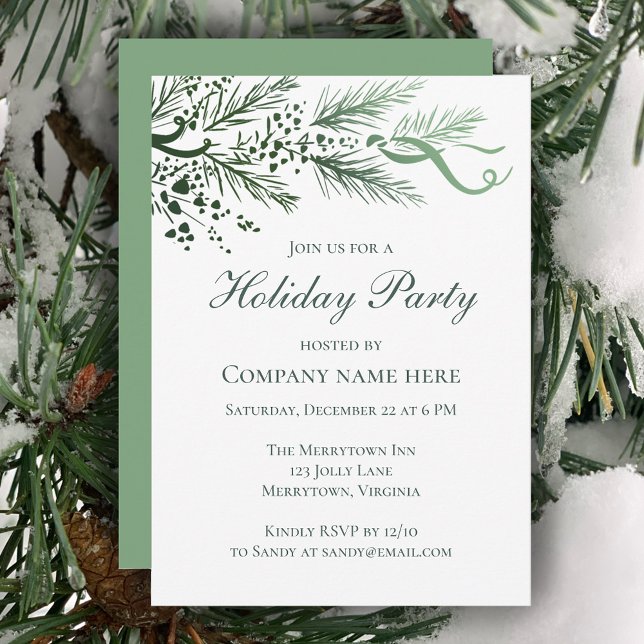 Elegant Sage Greenery Business Julfest Inbjudningar (Customize this template for an elegant unique business holiday party invitation. Hand drawn pine.
)
