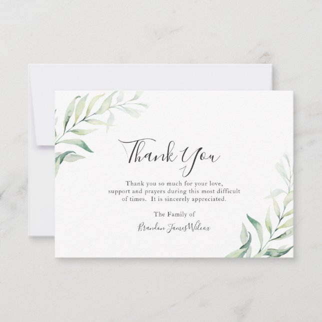 Elegant Sage Greenery Eucalyptus Funeral Tack Kort (Framsida)