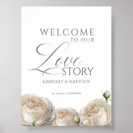 Elegant Sage Greenery Roses Welcome Wedding Sign Poster