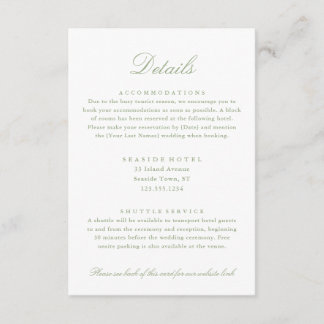 Elegant Sage Grön Bröllopsdetaljer Hotell Info QR Tilläggskort