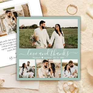 Elegant Sage Grönt 4 Photo Collage Script Bröllop Tack Kort