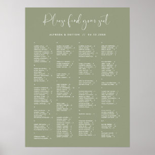 Elegant Sage Grönt Alfabetiskt sittningsdiagram Poster