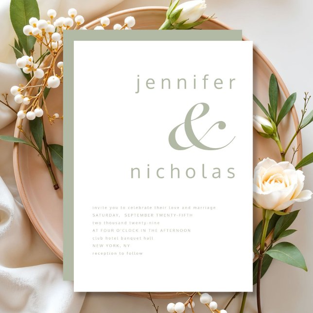 Elegant Sage Grönt Ampersand Bröllop Inbjudningar (Elegant Sage Green Ampersand Wedding Invitation)