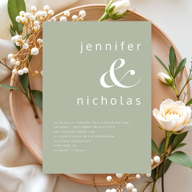 Elegant Sage Grönt Ampersand Bröllop Inbjudningar (Elegant Sage Green Ampersand Wedding Invitation)