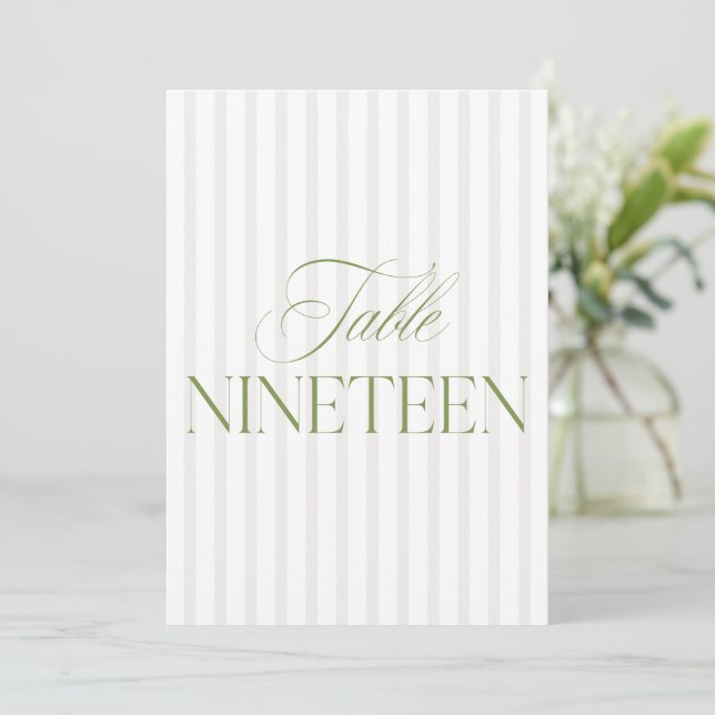Elegant Sage Grönt & Beige Bröllop 19 Bordsnummer (Stående Fram)