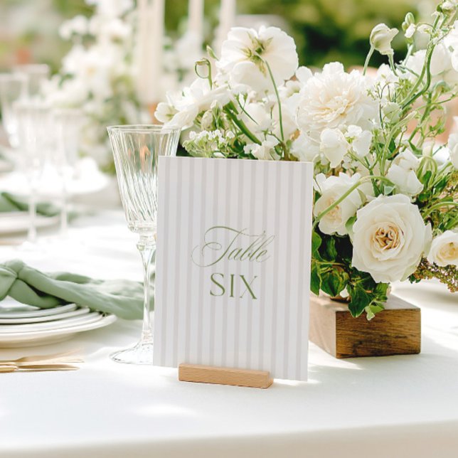 Elegant Sage Grönt & Beige Bröllop Bordsnummer (Elegant Sage Green & Beige Wedding Table Number)