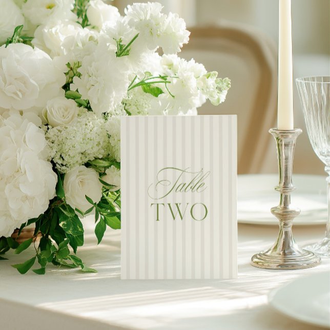 Elegant Sage Grönt & Beige Bröllop Bordsnummer (Elegant Sage Green & Beige Wedding Table Number)