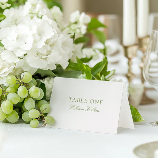 Elegant Sage Grönt & Beige Bröllop Place Card Bordsnummer (Elegant Sage Green & Beige Wedding Place Card)