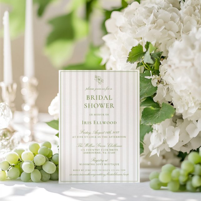 Elegant Sage Grönt & Beige Möhippa Inbjudningar (Elegant Sage Green & Beige Bridal Shower Invitation)
