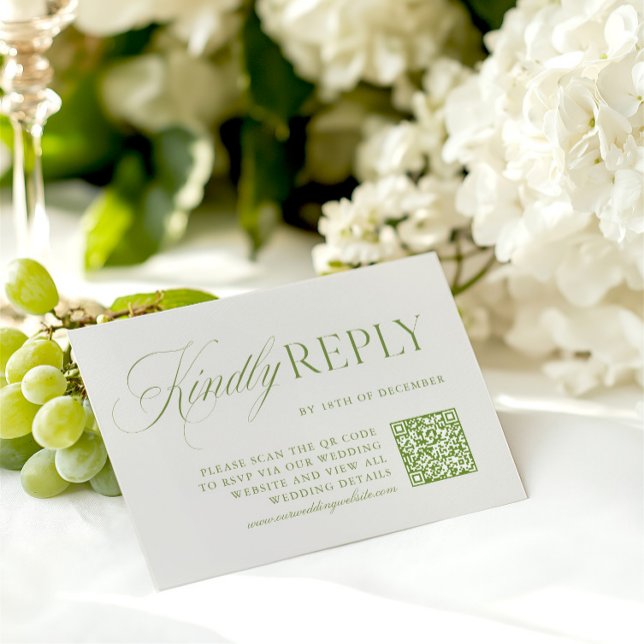 Elegant Sage Grönt & Beige QR-kodOSA kort (Elegant Sage Green & Beige QR Code RSVP Card)
