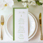 Elegant Sage Grönt & Beige Stripe Bröllop Menu Meny<br><div class="desc">Den här elegant bröllop-menyn har en mjuk, fasad bakgrund parad med förfinad sage grönt-serif-typografi och delikata skriptaccenter. Designad för trädgårdsbröllop, formella utomhusmottagningar och tidlöst firande. I baksidan finns anpassade initialer (ta bort om det inte behövs), vilket ger en personlig för evenemanget. Helt redigerbart med dina måltider och detaljer som passar...</div>