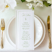 Elegant Sage Grönt & Beige Stripe Bröllop Menu
