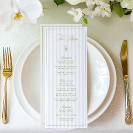 Elegant Sage Grönt & Beige Stripe Bröllop Menu Meny