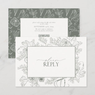 Elegant Sage Grönt Blommigt Line Art Bröllop QR-ko OSA Kort