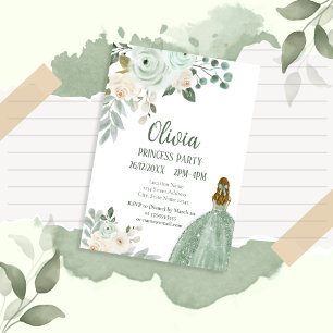 Elegant Sage Grönt Blommigt Princess Party Inbjudningar