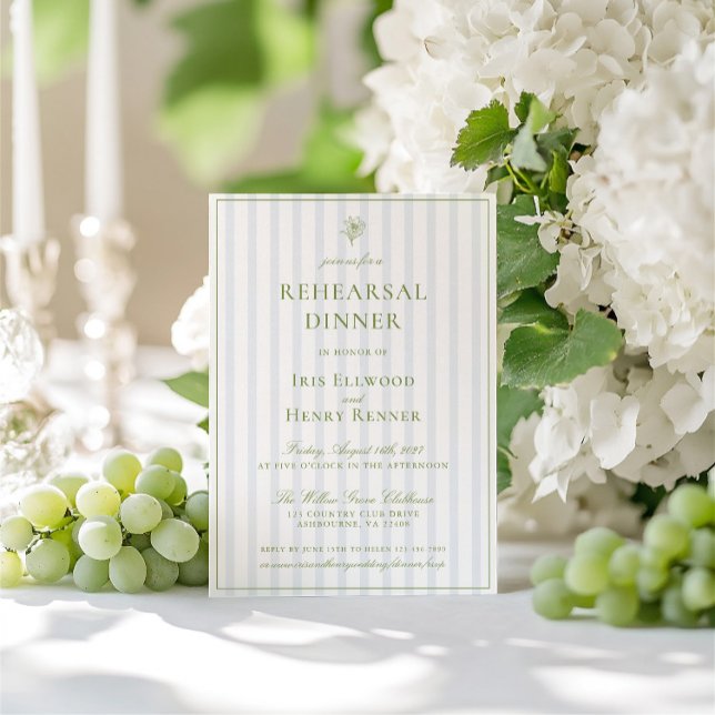 Elegant Sage Grönt & Blue Rehearsal Dinner Inbjudningar (Elegant Sage Green & Blue Rehearsal Dinner Invitation)