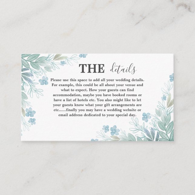 Elegant Sage Grönt Botaniskt detaljer om Bröllop Tilläggskort (Framsida)
