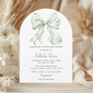 Elegant Sage Grönt Bow Baby Shower Gender Neutral Inbjudningar
