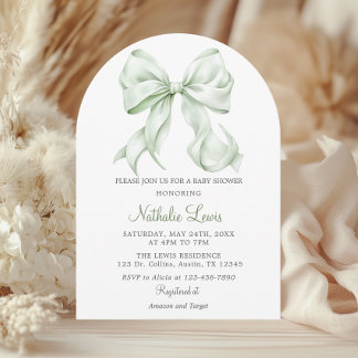 Elegant Sage Grönt Bow Baby Shower Gender Neutral Inbjudningar