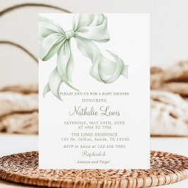 Elegant Sage Grönt Bow Gingham Baby Shower Inbjudningar
