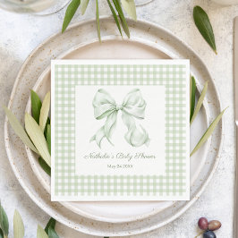 Elegant Sage Grönt Bow Gingham Baby Shower Pappersservett