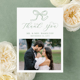 Elegant Sage Grönt Bow Photo Bröllop Tack Kort