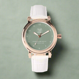 Elegant Sage Grönt Branded Company Logotyp Text Armbandsur