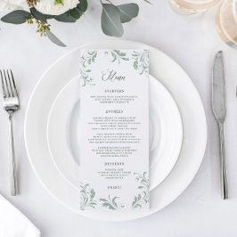 Elegant Sage Grönt Bröllop blommande Meny