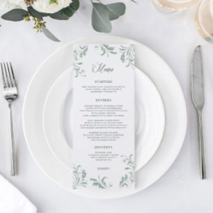 Elegant Sage Grönt Bröllop blommande Meny