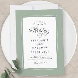 Elegant Sage Grönt Bröllop Modern Calligraphy Chic Inbjudningar