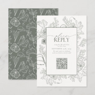 Elegant Sage Grönt Bröllop QR-kod Svara OSA Kort