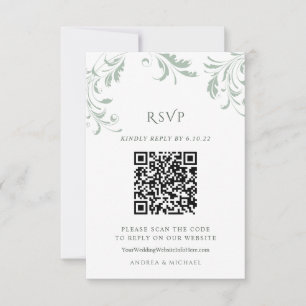 Elegant Sage Grönt Bröllop QR-kodsvarets Online OSA Kort