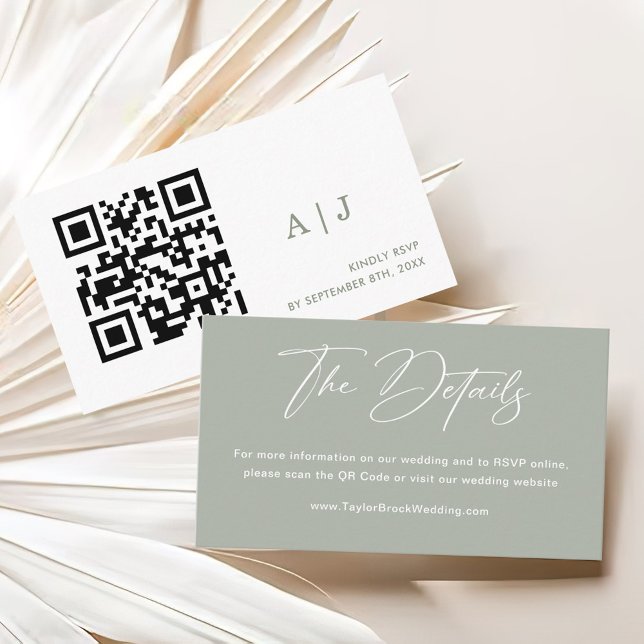 Elegant Sage Grönt Bröllop webbplats QR-kod Tilläggskort (Skapare uppladdad)