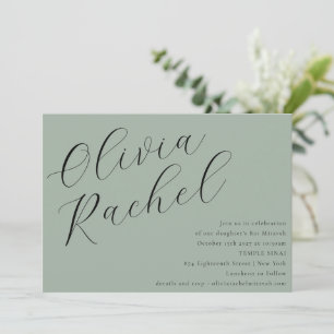 Elegant Sage Grönt Calligraphy Bat mitzvah Inbjudningar