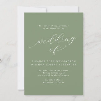 Elegant Sage Grönt Calligraphy Bröllop Inbjudningar