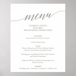 Elegant Sage Grönt Calligraphy Bröllop Menu Sign Poster
