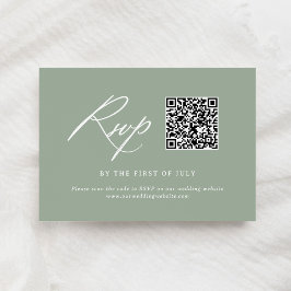 Elegant Sage Grönt Calligraphy Bröllop QR-kod OSA Kort