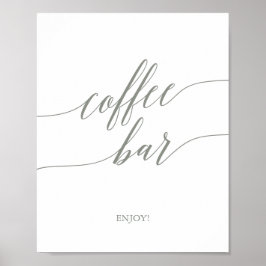 Elegant Sage Grönt Calligraphy Coffee Pub Sign Poster
