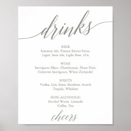 Elegant Sage Grönt Calligraphy Drink Menu Sign Poster