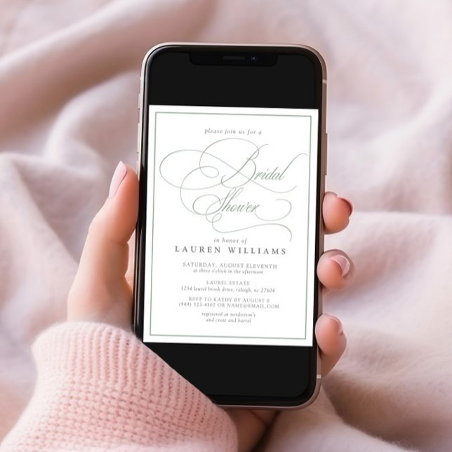 Elegant Sage Grönt Calligraphy-Möhippa Inbjudningar (Skapare uppladdad)