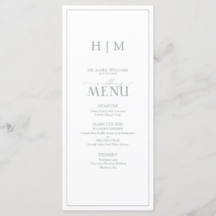 Elegant Sage Grönt Calligraphy Monogram Bröllop Meny